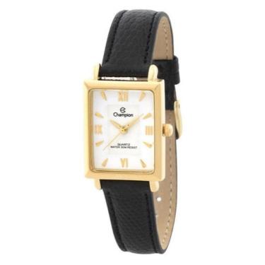 Imagem de Relógio Feminino Dourado Quadrado Champion Pulseira Couro