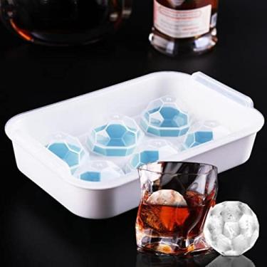 Imagem de Bandeja de cubo de gelo 6 cavidades molde de cubo de gelo de uísque forma de futebol ferramenta de cozinha molde de bola de gelo de silicone com tampa acessórios de barra de cerveja molde de cubo de gelo (cor: preto)