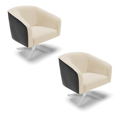 Imagem de Kit 2 Poltronas Corano Preto Com Linho Bege A19