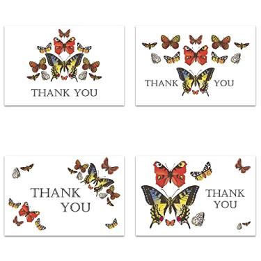 Imagem de Tree-Free Greetings Cartões de agradecimento com envelopes brancos para simpatia, chá de bebê, formatura, 10 x 15 cm, conjunto de 16, simpatia de borboleta branca (TP61411)