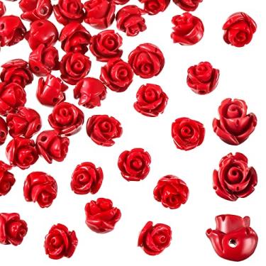 Imagem de 200 peças de contas de rosa 0,32 polegada Cinnabar esculpidas contas de rosa pré-perfuradas flores de rosa artesanato faça você mesmo encantos vermelhos esculpir rosário fazendo contas pingentes de rosa soltas com furo para colar pulseira de fabricação de joias