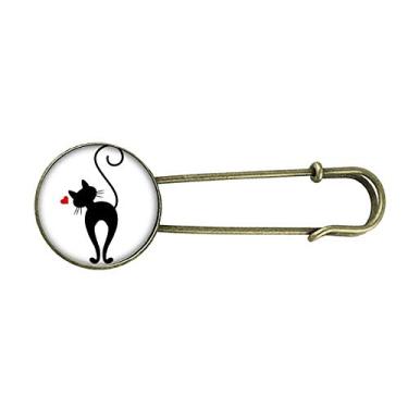 Imagem de Broche em forma de coração gato Sihouette animal retrô metal broche broche clipe jóias