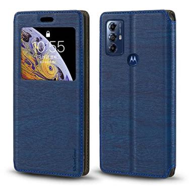 Imagem de Capa para Motorola Moto G Play 2023, capa de couro de grão de madeira com porta-cartão e janela, capa flip magnética para Motorola Moto G Play Gen 2 (6,5 polegadas), azul