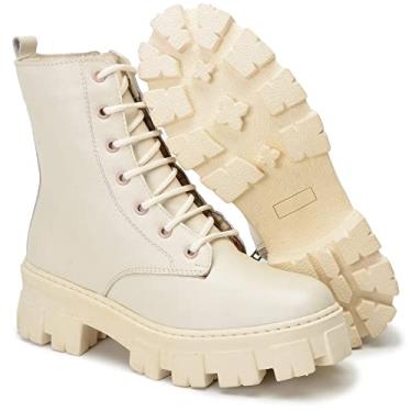 Imagem de Bota Feminina cano curto couro forrada AE44 - CLA Cor:Creme;Tamanho:39
