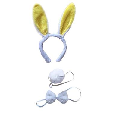 Imagem de Conjunto de de coelho coelhinho tiara laço laço cauda para cosplay festa dançando (branco + amarelo)