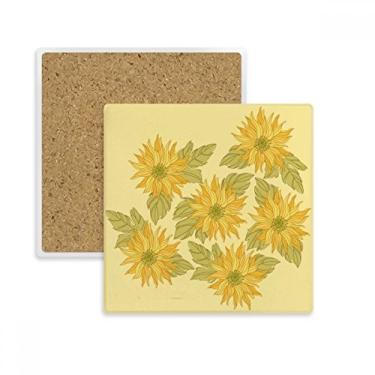 Imagem de Porta-copos quadrado de flor pintada à mão com girassol, vegetação, porta-copos, suporte de subplaca, pedra isolante