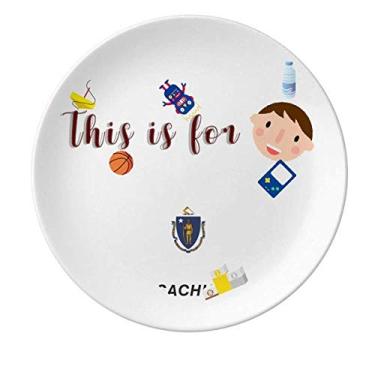 Imagem de Prato de porcelana com perfil de bandeira de Massachusetts para jantar redondo