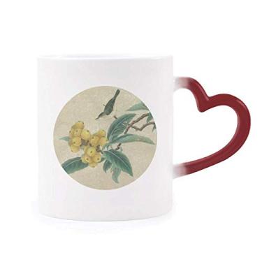 Imagem de Caneca Loquat bordada com pena e pintura chinesa sensível ao calor Caneca vermelha que muda de cor