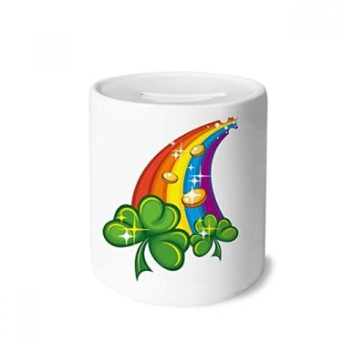 Imagem de DIYthinker Caixa para dinheiro de cerâmica Clover Rainbow Ireland St. Patrick's Day porta-moedas presente de cofrinho