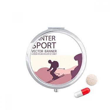 Imagem de Caixa de comprimidos com padrão de bastões de esqui para esportes de inverno, caixa de armazenamento de medicamentos, dispensador de recipiente