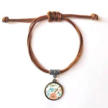 Imagem de DIYthinker Pulseira de couro com estampa de flor de sol laranja com cordão de couro marrom joia presente
