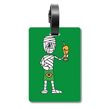 Imagem de Bolsa de viagem com etiqueta para cartão de bagagem com estampa do troféu de futebol brasileiro