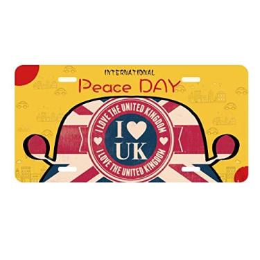 Imagem de DIYthinker Placa de carro I Love The United Kingdom Union Jack Reino Unido Bandeira Placa de carro Decoração Dia da Paz