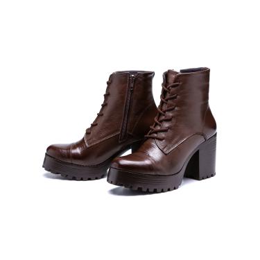 Imagem de Bota Coturno Tratorada Couro SB Shoes Amarrar R.1720 Chocolate  feminino