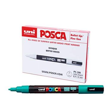 Imagem de POSCA, UNI, Caneta Marcador PC-3M, Ponta Fine, traço de 0,9mm a 1,3mm, Verde Esmeralda, Caixa com 6 Unidades