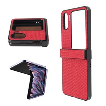 Imagem de para OPPO Find N2 Flip Phone Case, Capa Protetora Fina à Prova de Choque, Capa Protetora de Plástico para Find N2 Flip, Textura de Fibra de Carbono, Design Leve (Vermelho)