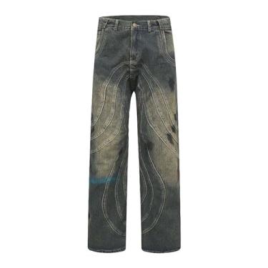 Imagem de Generic Mens Baggy Hip Hop Jeans Casual Loose Fit Skate Denim Calças Calças Denim,Blue,XL