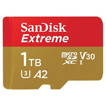 Imagem de SanDisk Cartão I Extreme microSD UHS de 1TB para vídeo 4K em smartphones, câmeras de ação e drones 190 MB/s leitura, 130 MB/s gravação SDSQXAV 1T00 GN6MN, vermelho/dourado