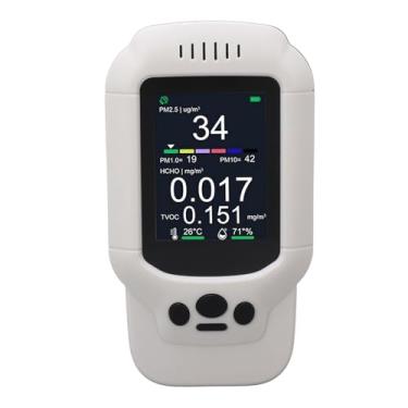 Imagem de Monitor de qualidade do ar interno, testador de qualidade do ar 7 em 1 com alarme sonoro, kit de teste de medidor de qualidade do ar para casa em casa CO2, TVOC, HCHO, PM10, PM2.5 umidade e monitor de temperatura