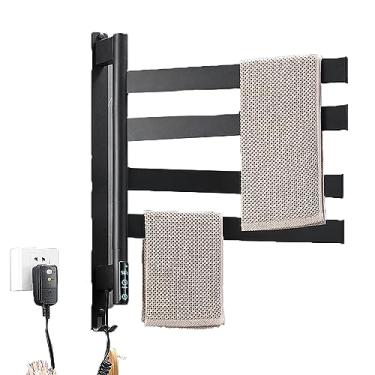 Imagem de Toalheiro Aquecido Termostático Banheiro Timing Radiador Trilho Display Toque Rotação 180° Suportes de Secador Elétrico Decoração de Casa, Preto, 64 * 55cm