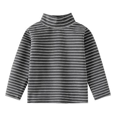 Imagem de Camisetas para meninos 2t pulôver feminino gola alta manga longa xadrez parte inferior interna acolchoada roupas para meninos camisas de manga longa, Cinza, 4-5T