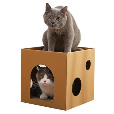 Imagem de Conjunto de brinquedo interativo leve para arranhar gatos – esconderijo de papelão fofo com caixa quadrada portátil para arranhar gatos