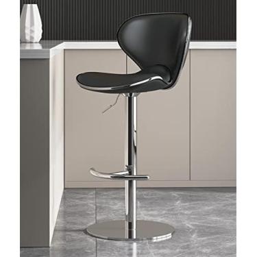 Imagem de Bancos de bar giratórios Cadeira de café da manhã Banco de bar traseiro ergonômico Altura ajustável Couro Napa Cromado Aço inoxidável Cadeira de ilha de cozinha pesada para restaurante, sala