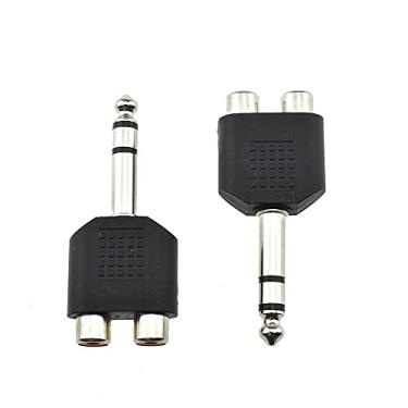 Imagem de Hahiyo 3 M-2x6,35 RCA F-TRS plugue estéreo interconexão de áudio, um macho 6,35 mm (1/10.2 cm) e duas fêmeas 3 mm (1/8 pol) divisor adaptador bom sinal som encaixe apertado não oscila para guitarra