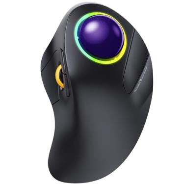 Imagem de ProtoArc Mouse Trackball Bluetooth sem fio, EM03 RGB, Recarregável, Computador Laptop, Conexão de 3 Dispositivos e Controle de Dedo para iPad, Mac, Windows - Roxo