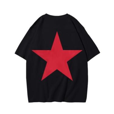 Imagem de Aelfric Eden Star Camiseta masculina estampada grande para mulheres Y2k Streetwear manga curta verão tops, A1 - preto, G
