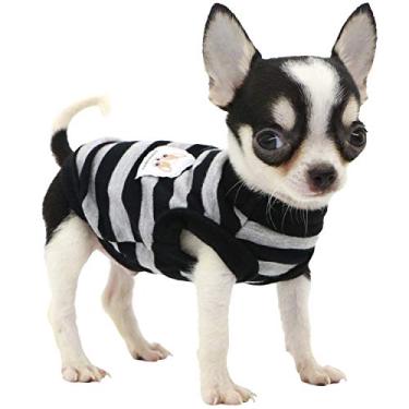 Imagem de Lophipets Camiseta para cães listrada 100% algodão para cães pequenos chihuahua roupas para filhotes colete - preto e cinza tiras/PP