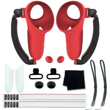 Imagem de Compatível com pacote de acessórios Meta 3 Kit de substituição de tampa de bateria com 1 par de tampa de punhos de controlador com alça articulada ajustável para controlador Meta Quest 3/817