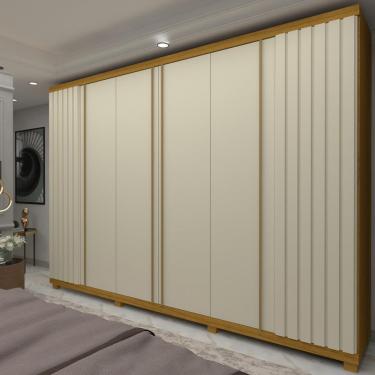 Imagem de Guarda Roupa Casal com Pés 6 Portas 4 Gavetas Ripado Absolut New Gelius - Naturale/Ripado Off White