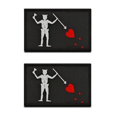 Imagem de Pacote com 2 adesivos de combate militar tático pirata Barba Negra, bordado de gancho e laço de barba preta com apliques de pirata Edwards para mochilas faça-você-mesmo, chapéu, jaqueta, jeans, arnês