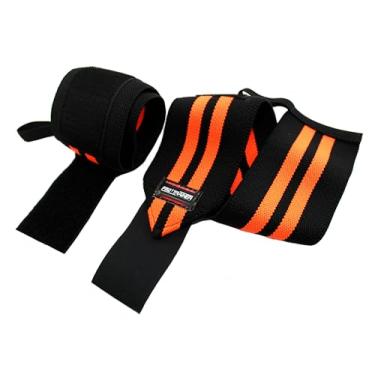 Imagem de Munhequeira Elástica proteção punho Cross Powerlifting Lpo Pulso Levantamento de Peso Musculação (Preto com Laranja, E 8mm)