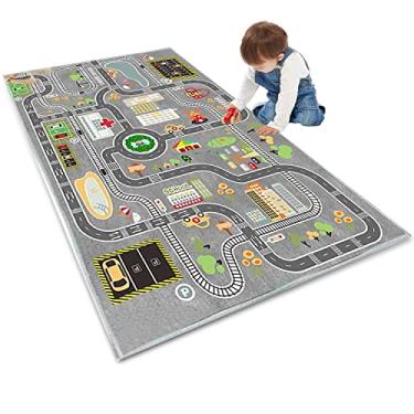 Imagem de Tapete infantil ótimo para brincar com carros e brinquedos, tapete educacional para crianças, estrada e trânsito, vida urbana, tapete divertido para crianças, para quarto, sala de jogos, 55 x 79