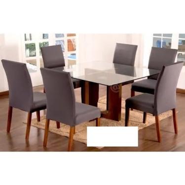 Imagem de Conjunto de Mesa de Jantar Cinza com 6 Cadeiras e 4 Cadeiras Laterais, Capa de Cadeira para 6 Lugares
