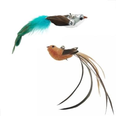 Imagem de Refil Reposição Pássaro Brinquedo para Varinha para Gato Interativo Com Ventosa Fixar Chão Vidro Porta com chocalhinho (Pássaro Marrom e Azul)