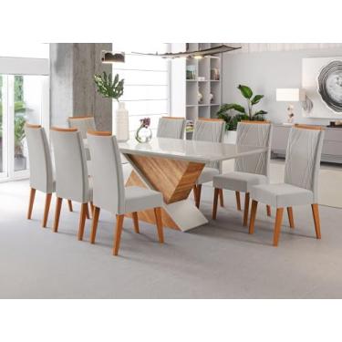 Imagem de Mesa de Jantar Retangular Pipa com 8 Cadeiras Madeira Maciça Vegas Mel/Marfim/Off White