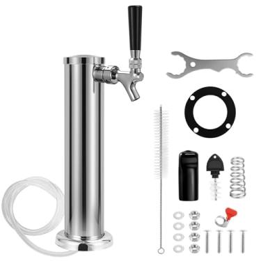 Imagem de Dbgogo Dispensador de torre de cerveja de torneira única, torneira de cerveja de núcleo inoxidável polido, flange de 7 cm, kit de torre Kegerator com tubo pré-montado e mola de fechamento automático