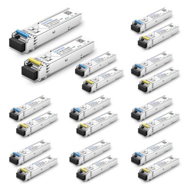 Imagem de Módulo SFP de 1,25 G, transceptor 1000Base-BIDI WDM, transceptor de fibra óptica Simplex LC DDM Tx1310/Rx1550nm para Cisco GLC-BX-U e GLC-BX-D, Ubiquiti, Mikrotik, D-Link, Supermicro, Netgear