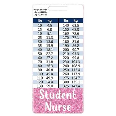 Imagem de Plifal Crachá de enfermeira estudante suporte de cartão de amigo acessórios de enfermagem rosa etiquetas de identificação de nome de identificação de enfermeira presentes de trabalho W tabelas de conversão de altura e