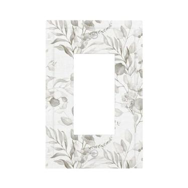 Imagem de Branco cinza folha de eucalipto 1 gangue um balancim/decorador interruptor de luz parede placa de parede placa decorativa decoradora capa de tomada