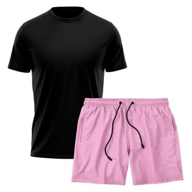 Imagem de Kit Short Praia Academia Passeio Treino Rosa + Camiseta Manga Curta Masculina-Masculino