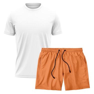 Imagem de Kit Short Praia Academia Passeio Treino Laranja + Camiseta Manga Curta Masculina-Masculino