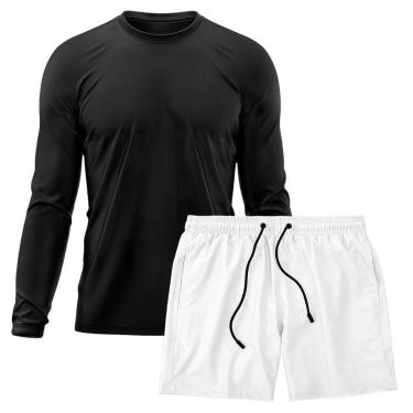 Imagem de Kit Short Praia Academia Passeio Treino Branco + Manga Longa Masculina Segunda Pele Dry-Masculino