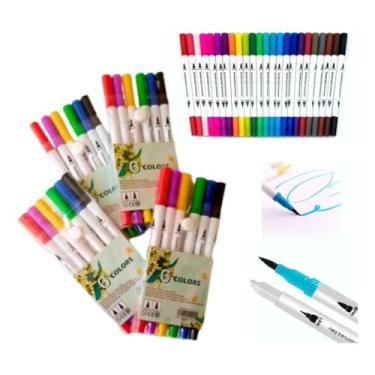 Imagem de Canetinha Brush Pen Kit 12/24/36/48/60 Cores 2 em 1, Pontas Pincel e Fina, Canetinha Dupla para Lettering, Escolar, Colorir, Desenho (06)