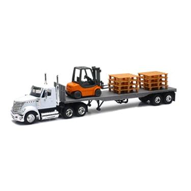 Imagem de New-Ray 16643 Newray 1:43 Long Haul Trucker - International Lonestar Flatbed with Forklift & Pallets, White