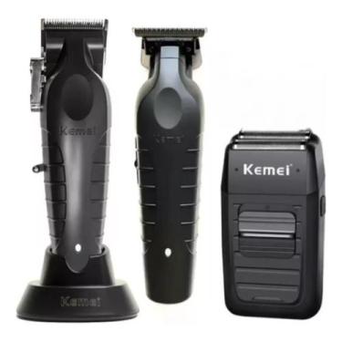 Imagem de kit Barbearia Máquinas Kemei Corte Acabamento Kemei -2296 Kemei -2299 