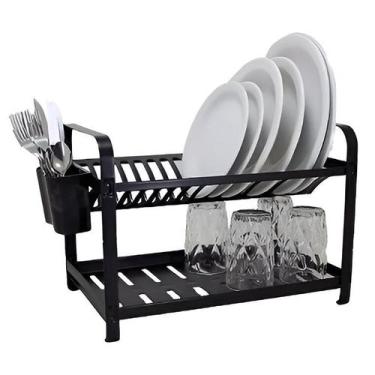 Imagem de Escorredor de Louças 16 Pratos Inox Preto com Porta Talher Mak-Inox SE